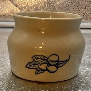 Vintage Oxford Ware Made in USA Small Cream & Blue Crock Pottery Grapes Peaches